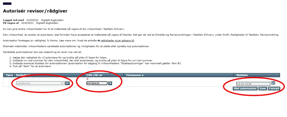 Giv revisor adgang med rettigheder